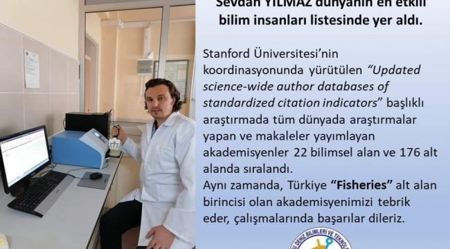 Doç.Dr. Sevdan YILMAZ dünyanın en etkili bilim insanları listesinde yer aldı